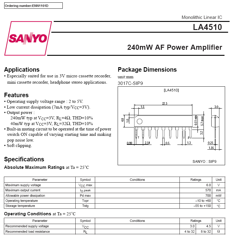 Amplificador de 240 mW LA4510