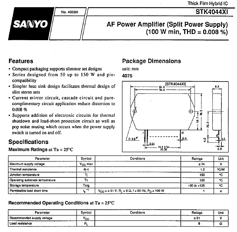 Amplificador de 100W con el circuito integrado STK4044XI