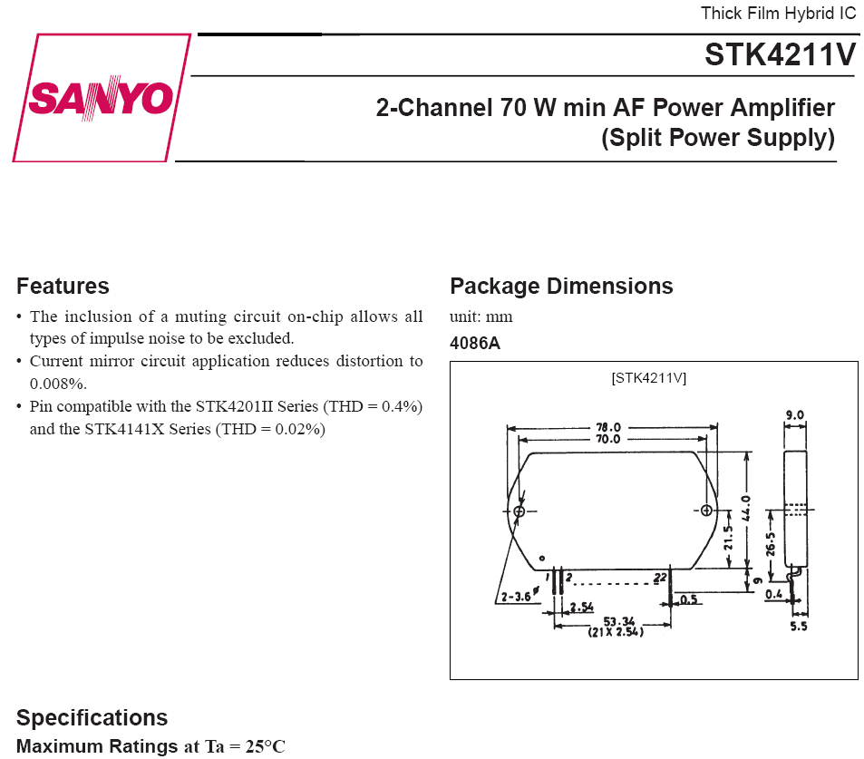 Amplificador de 2X70W con el circuito integrado STK4211V
