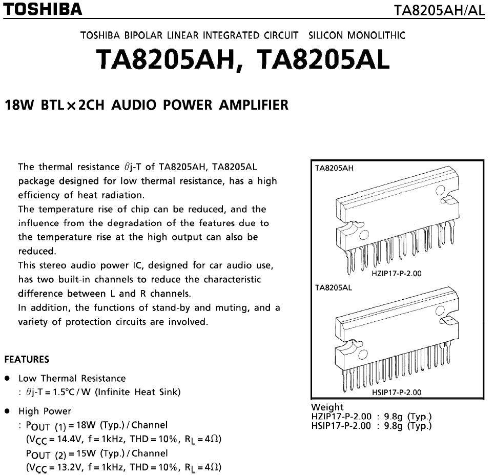 Amplificador de 2X18W con el circuito integrado TA8205