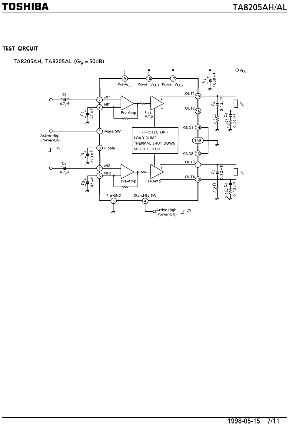 Amplificador de 2X18W con el circuito integrado TA8205