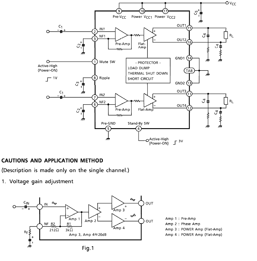 Amplificador de 2X18W con el circuito integrado TA8205