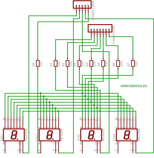 Esquema eléctrico de la placa de los displays