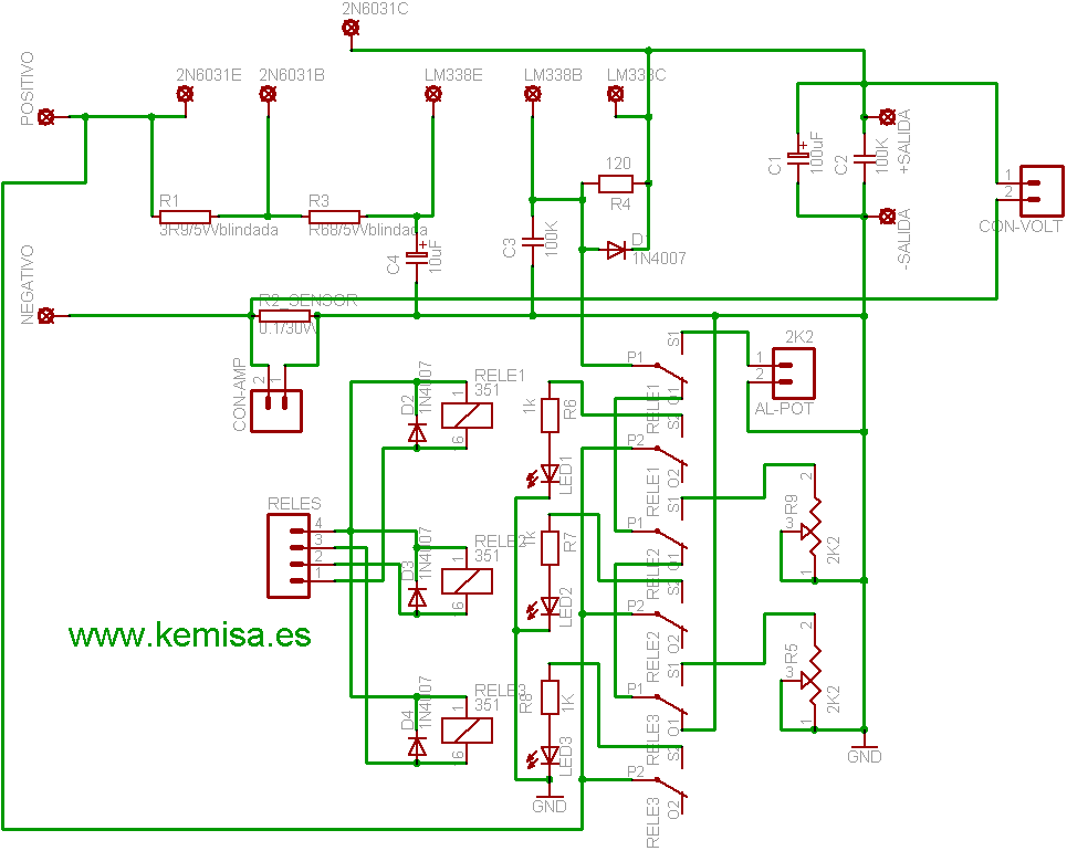 Esquema fuente de alimentición variable 10 Amperios