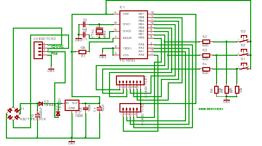 Esquema eléctrico del reloj con pic 16F84