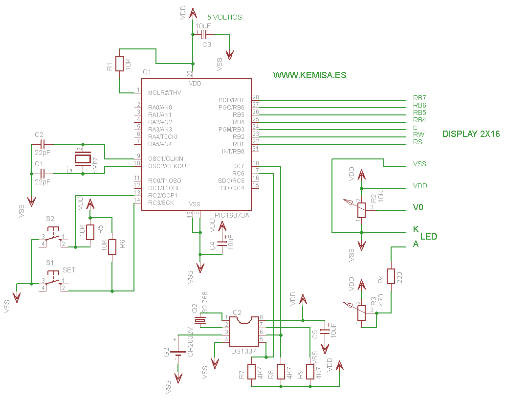 Esquema eléctrico rteloj calendario