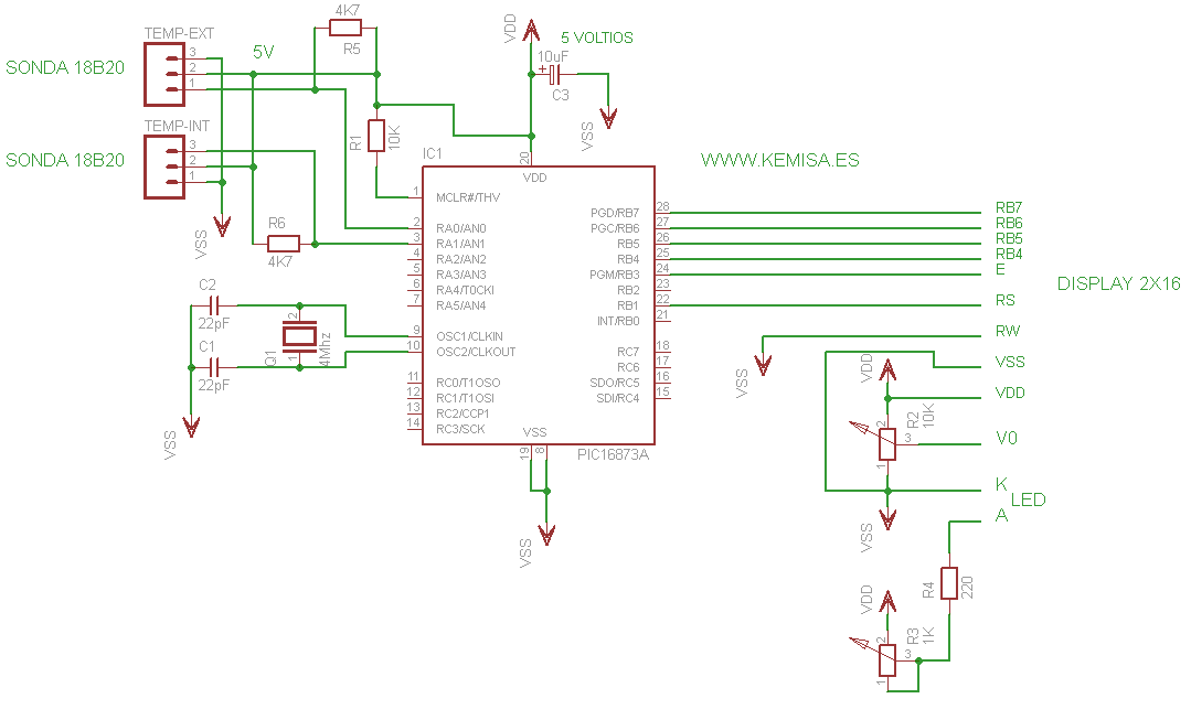 Esquema eléctrico termómetro interior y exterior