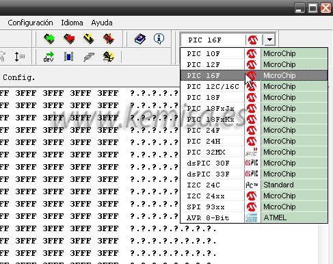 Selección de la familia del microcontrolador